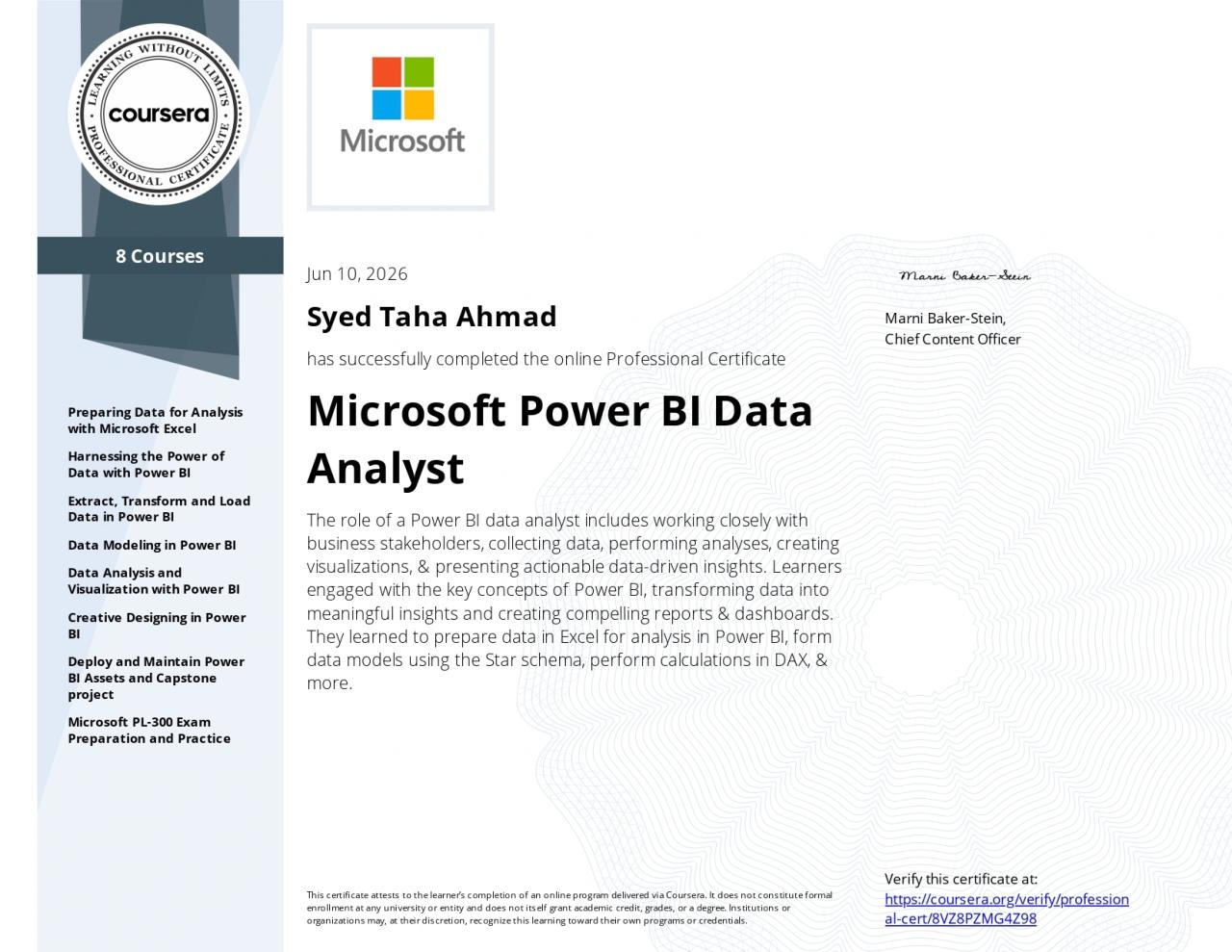 Microsoft Power BI Data Analyst Certificate